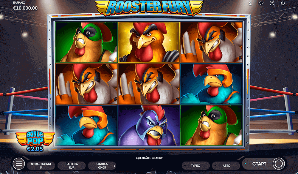 Графика слота Rooster Fury